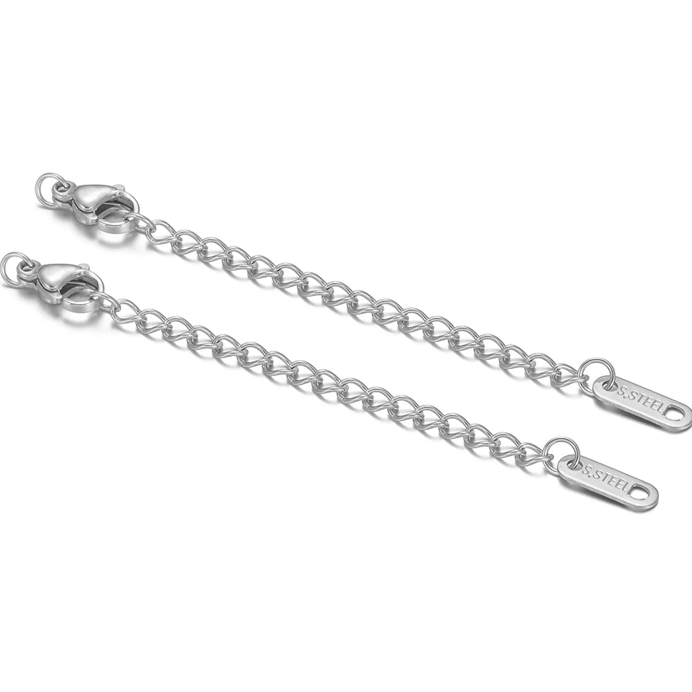 Stainless steel lobster clasp extension tail chains with engraved end plates and rings