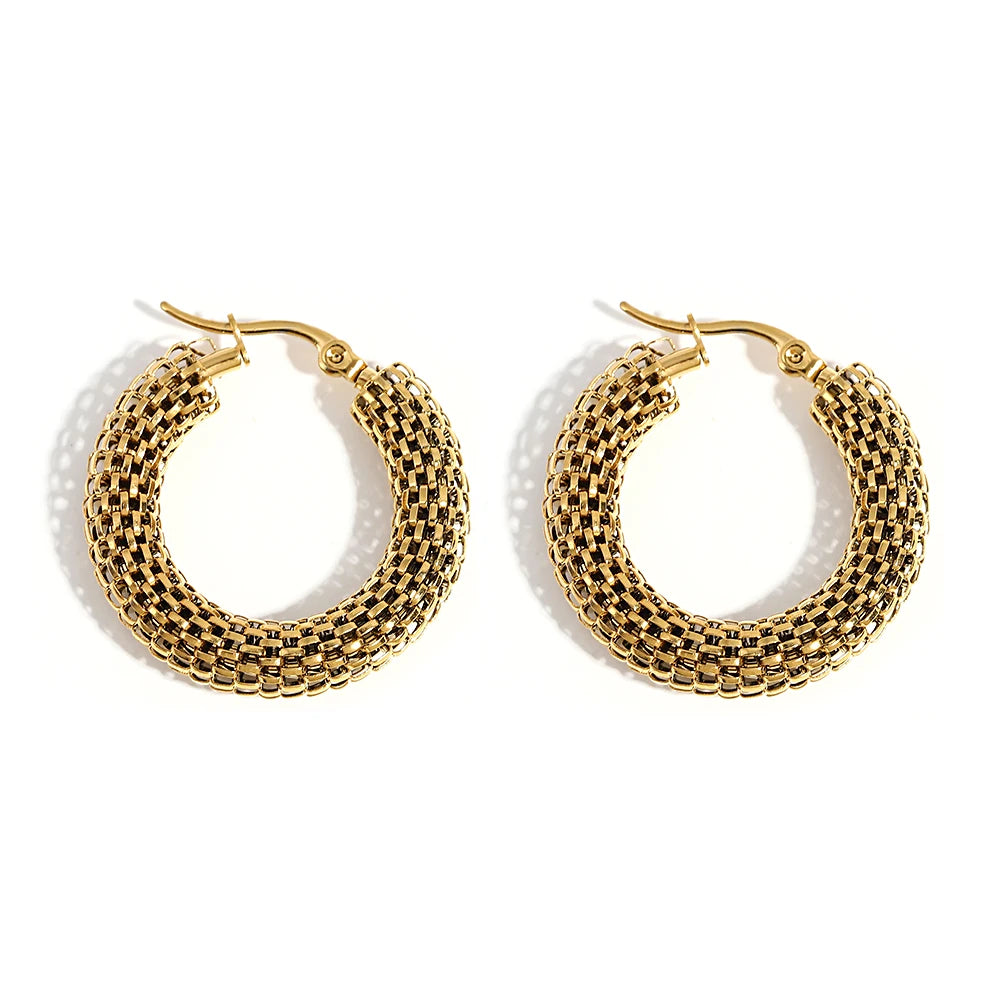Pair of gold-tone hoop earrings with textured woven bands