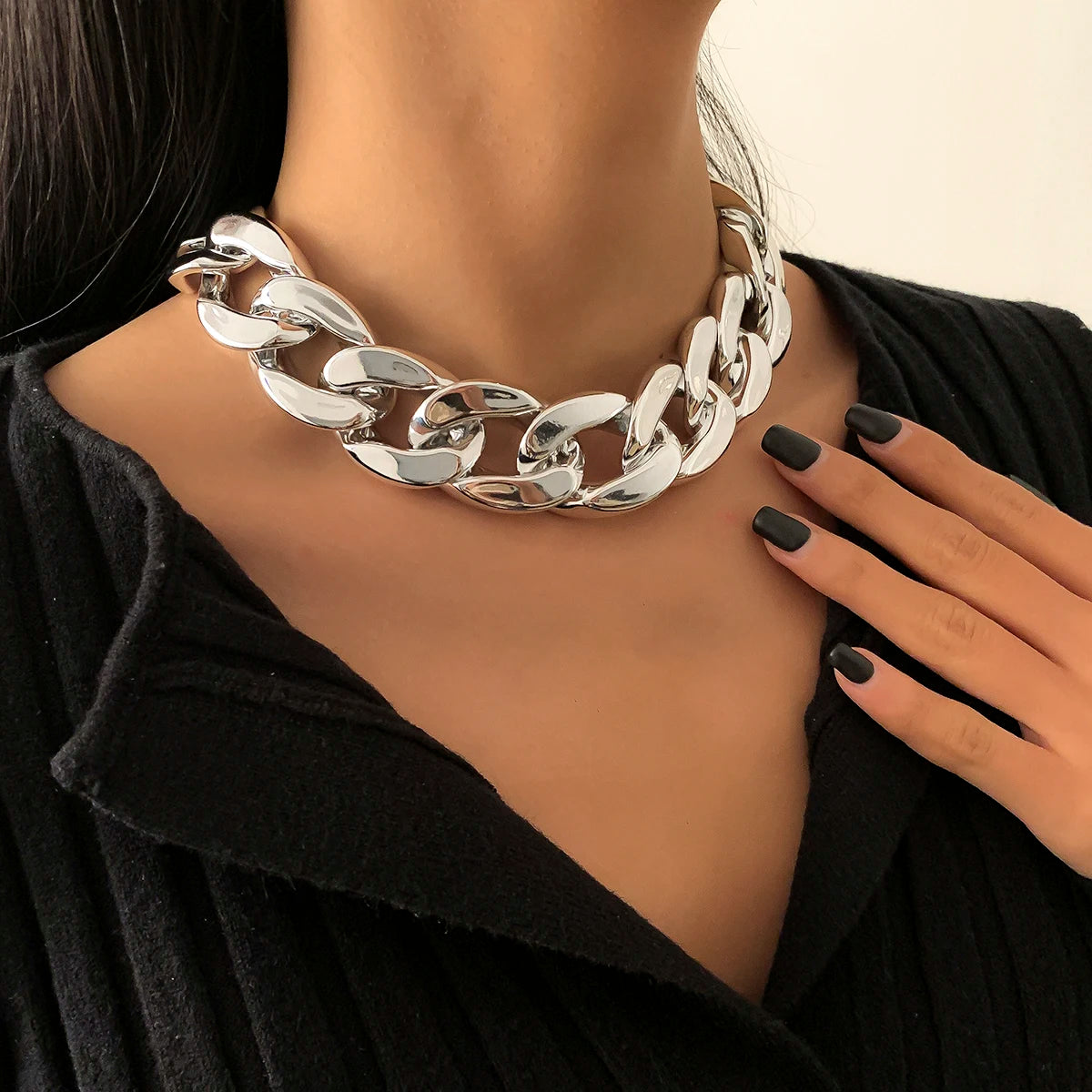 Hiphop Punk Chunky Short Choker Collar Necklace for Women Thick Link Chain Necklace