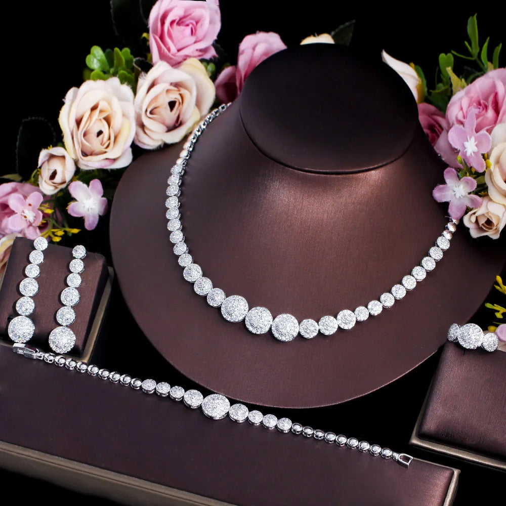 Silver-tone graduated CZ necklace, drop earrings and bracelet set