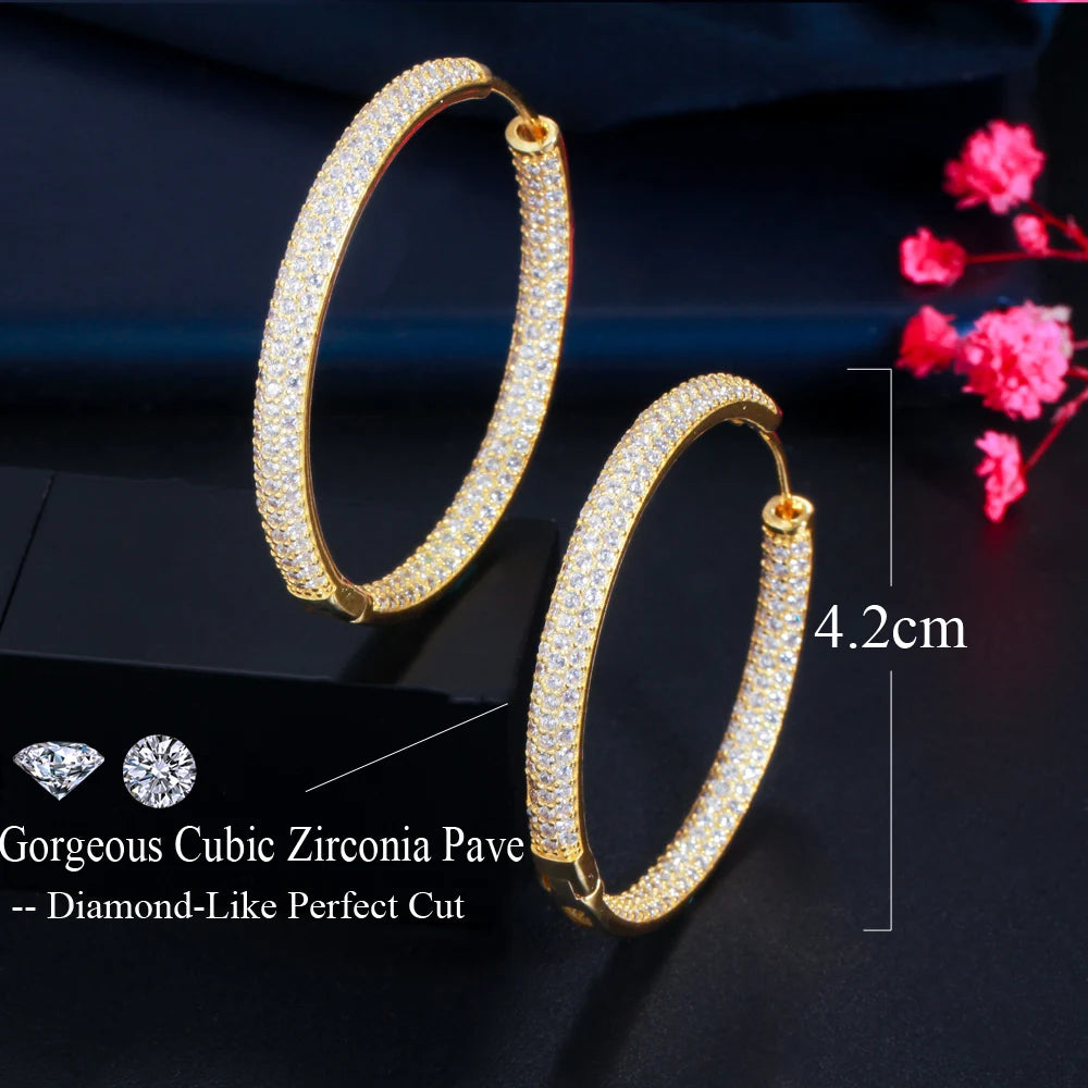 Big Cubic Zirconia Circle Round Hoop Earrings for Women Trendy Jewelery