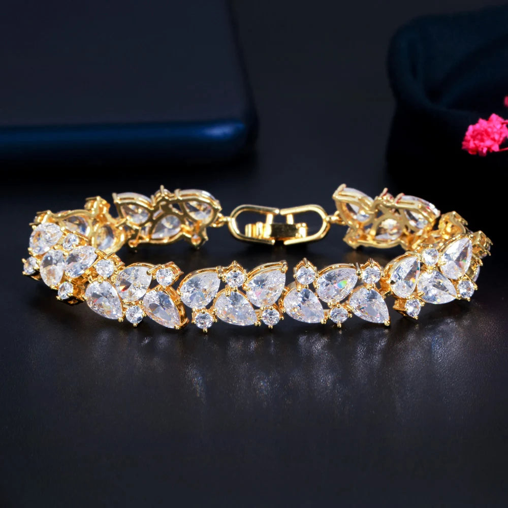 Bling Bling Cubic Zirconia Gold Plated Bracelet For Women Engagement Wedding Bridal Jewelry