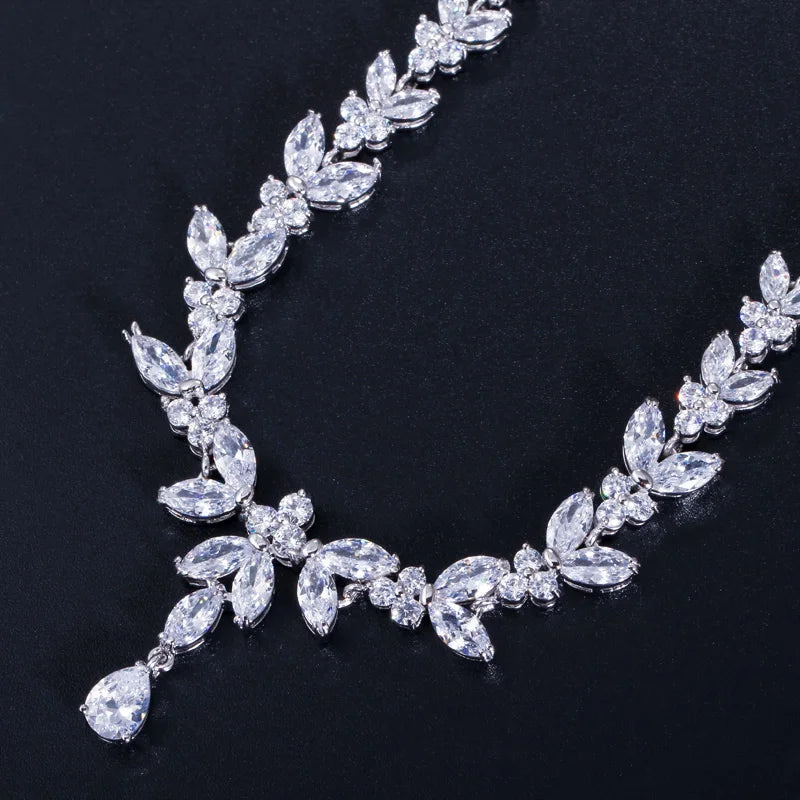 Silver-tone cubic zirconia tennis bracelet with marquise stone pattern