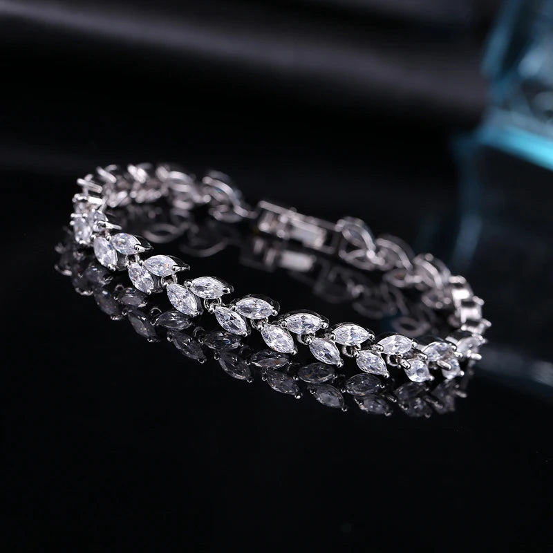 Silver-tone bracelet with clear marquise-cut cubic zirconia stones