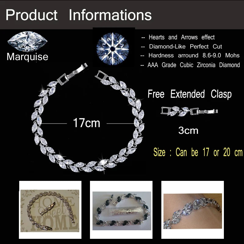 Clear marquise-stone bracelet with adjustable clasp and 17 cm length diagram