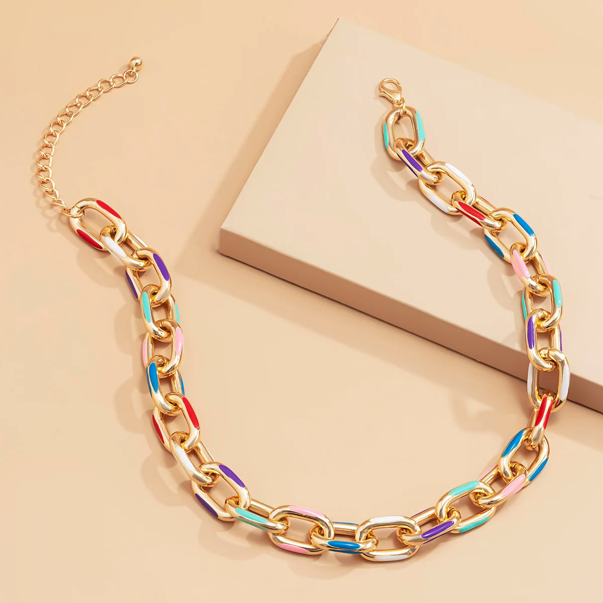 Colorful Boho Short Chunky Choker Necklaces Paint Metal Thick Link Chains for Women