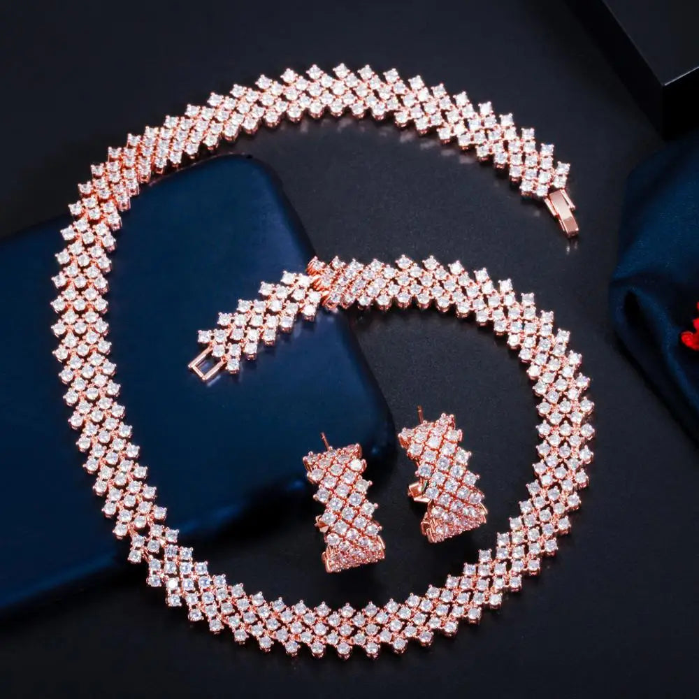 CWWZircons Gorgeous Shiny Cubic Zirconia Round Hoop Earrings Necklace Sets for for Women Wedding Party Jewelry Accessories T0712