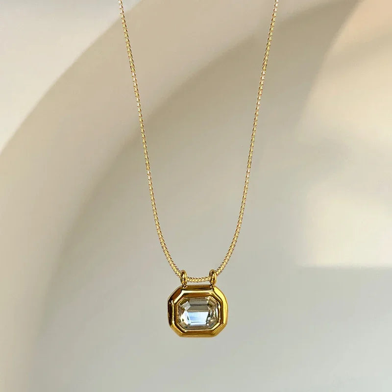 Luxury Geometric Crystal CZ Pendant Necklace for Women