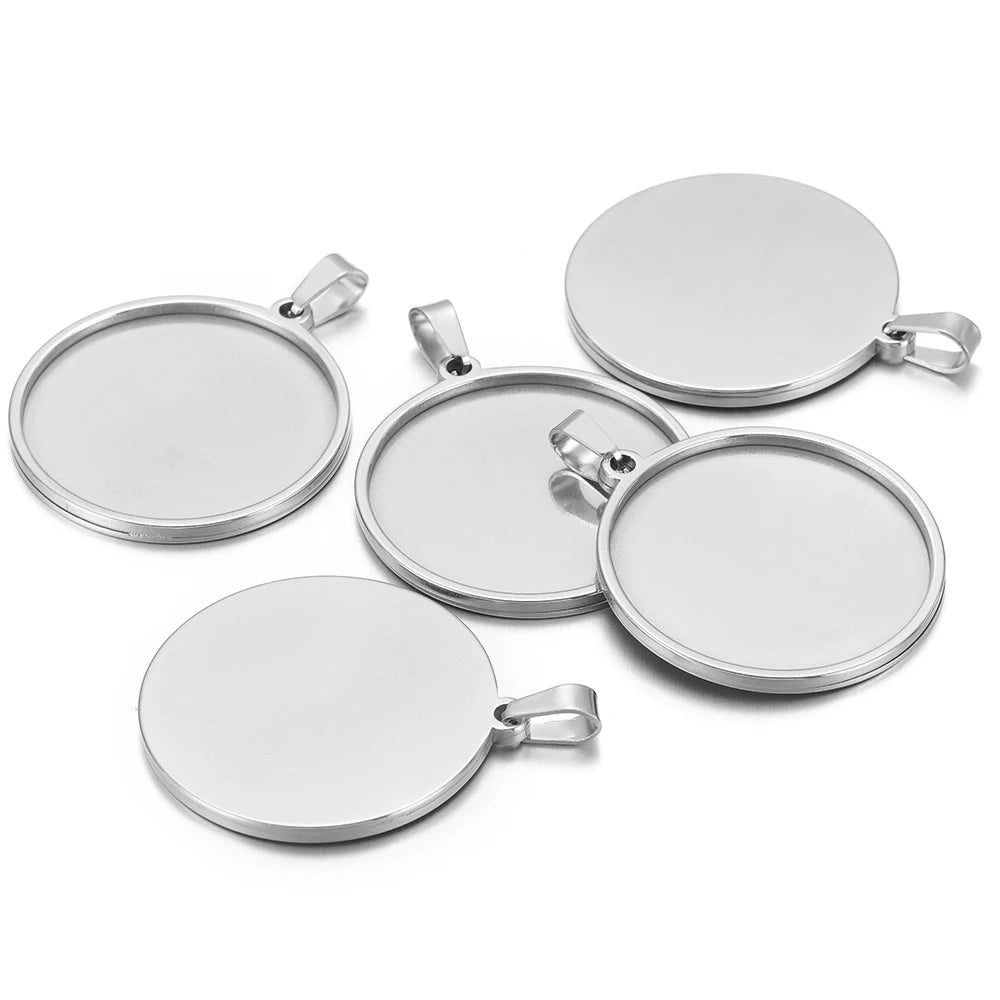 Silver-tone round cabochon blank bezel bases with clamp bails, assorted pieces