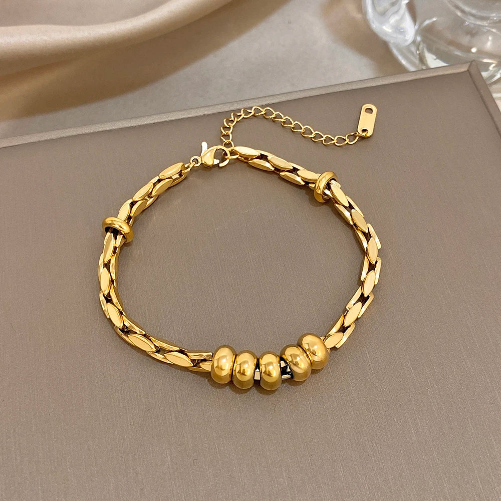 Chubby Circle Beads Geometric Chain Bracelet for Women Fashion Gold Silver Color Stainless Steel Bracelets Waterproof Jewelry