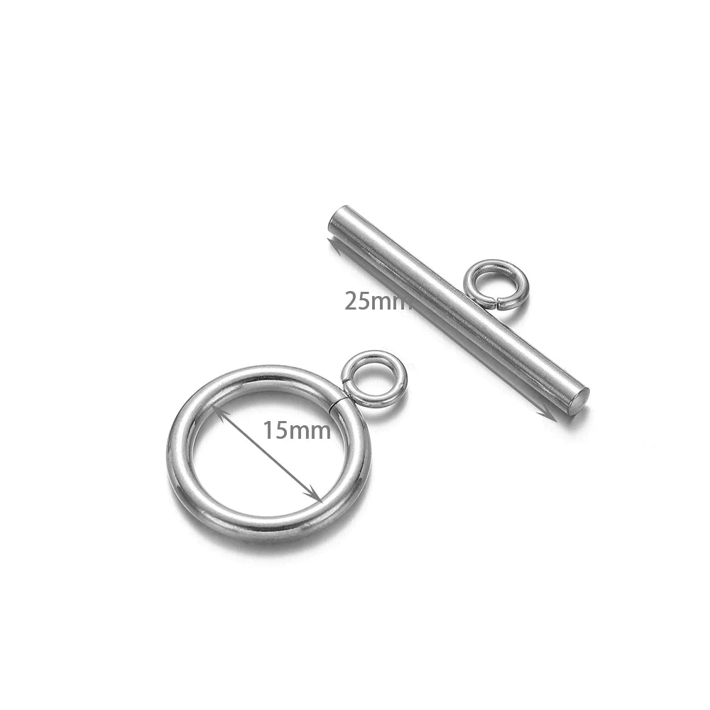 Silver-tone OT clasp connector with 15mm ring loop and 25mm bar length