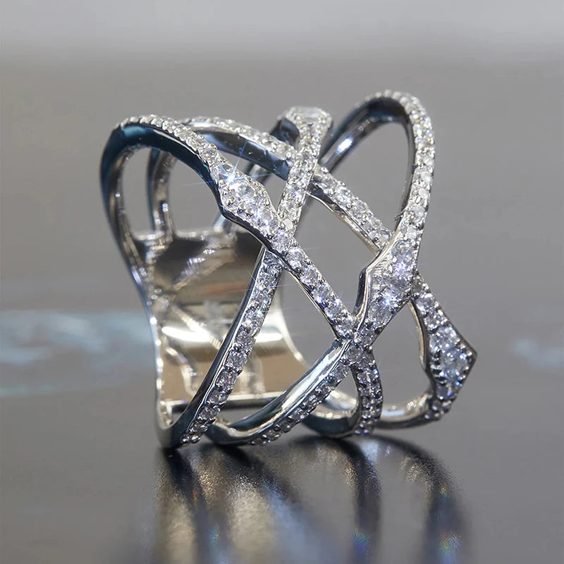 Luxury Creative Cross Rings Wide Rings for Women Wedding Band Jewelry