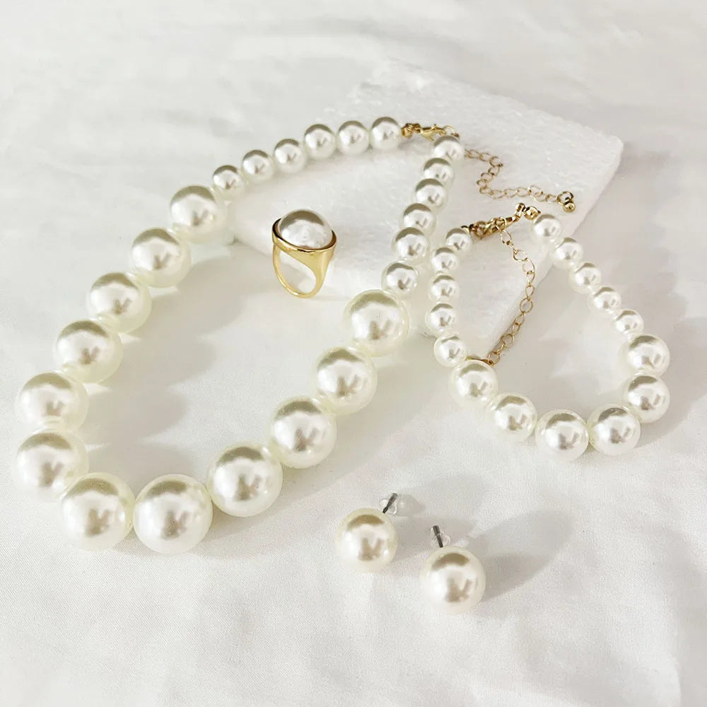 Big Pearl Choker Necklaces Bohemian Women Fashion Chunky Jewelry Sets For Bridal Wedding