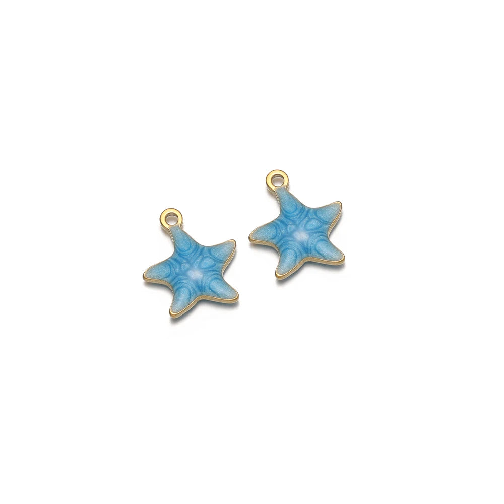 Blue star enamel charm with gold-tone loop, pair