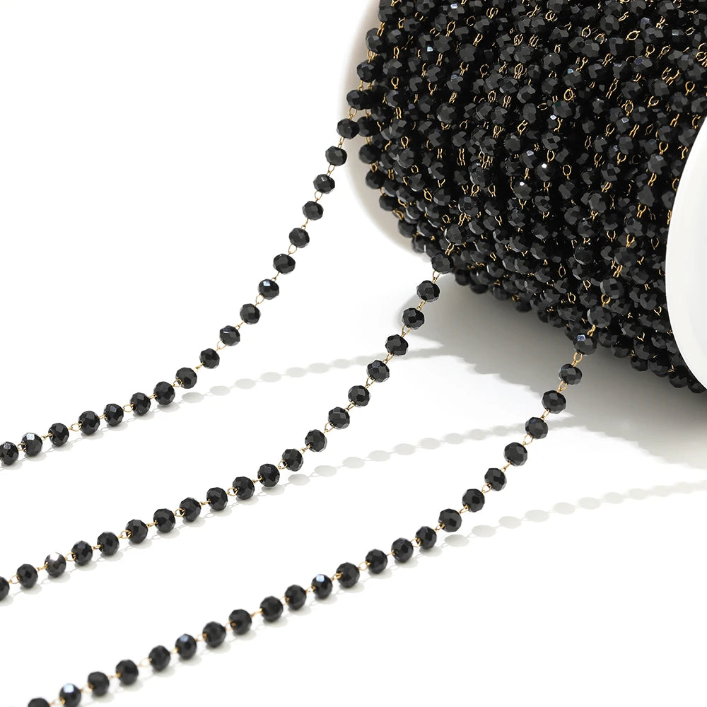 3mm faceted beaded chain with black beads