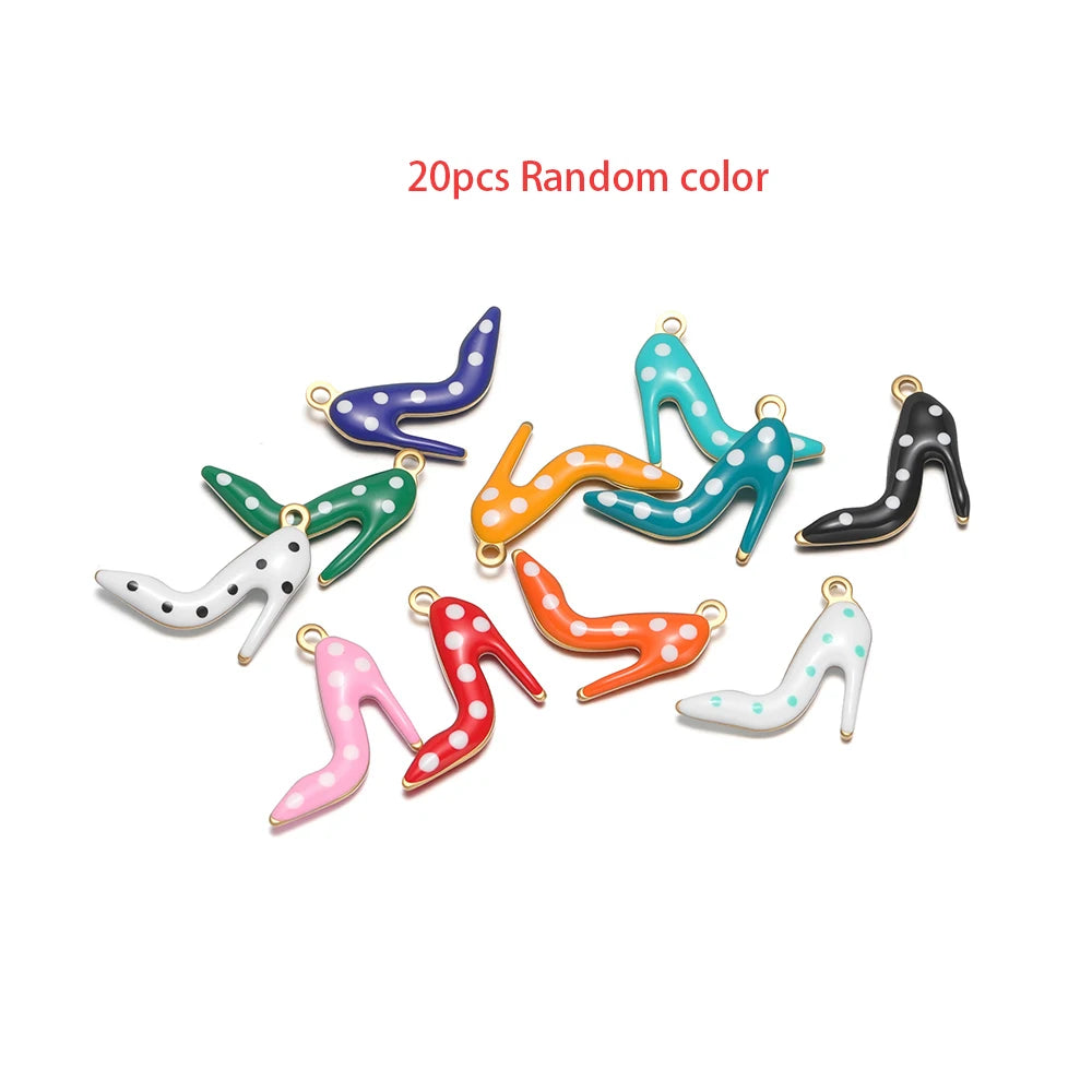 Assorted enamel high-heel charms set in multiple colors with polka dots