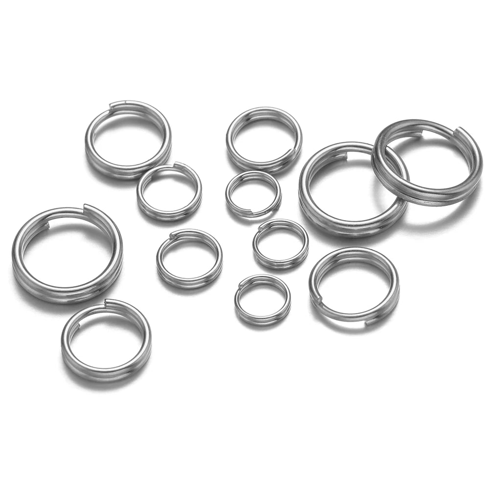 Steel open jump rings set with multiple sizes, double-loop split rings