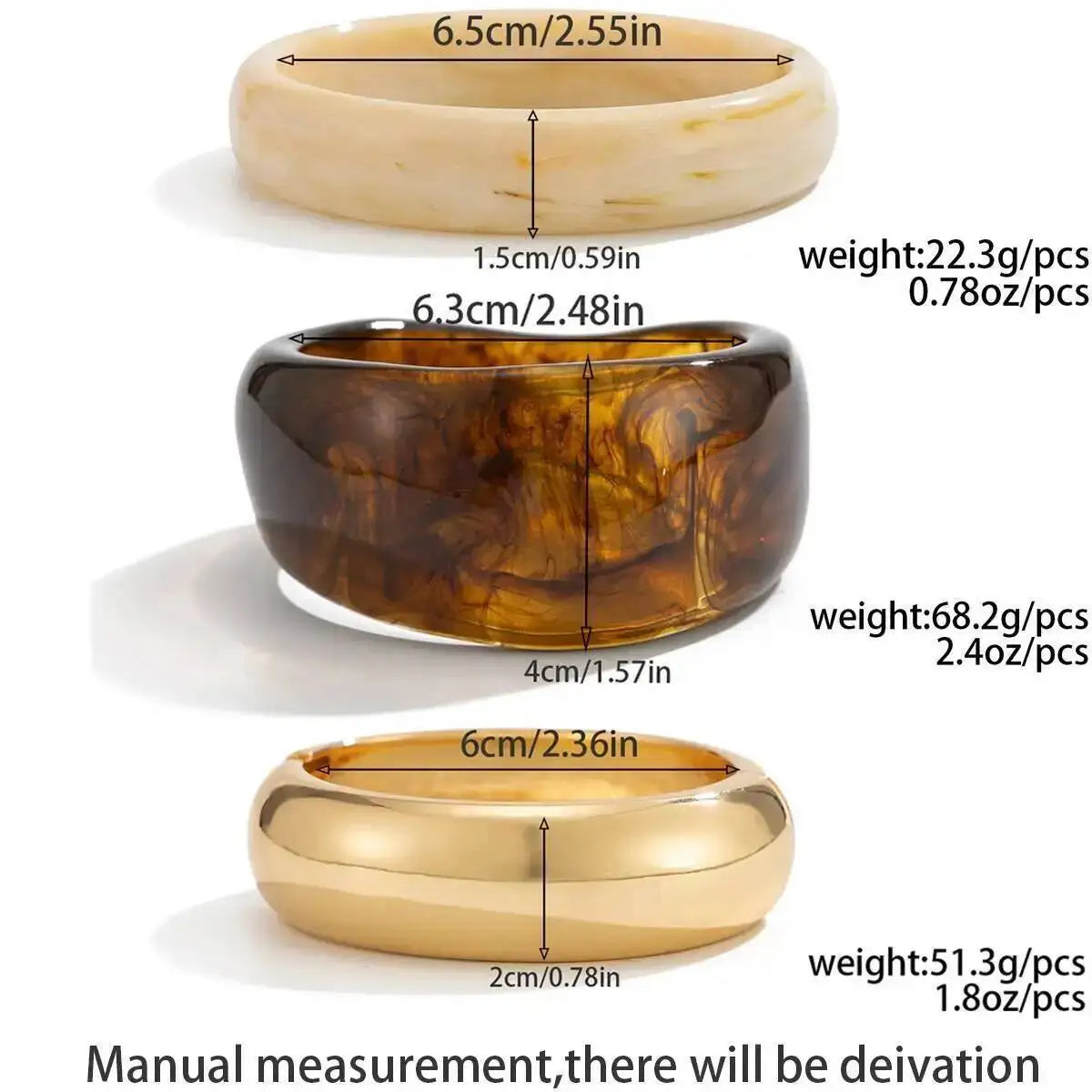 Luxury Stackable Resin Metal Wide Cuff Bangle Round Thick Acrylic Bracelet For Women