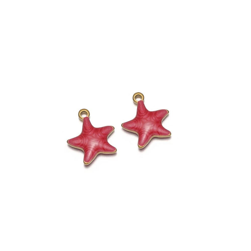 Red enamel star charms with gold-tone loops, two-piece set