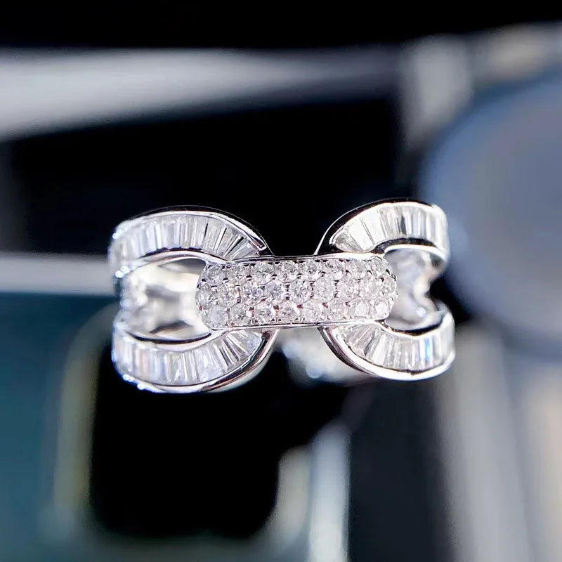 Crystal-embellished silver-tone wedding ring with bow-like band design