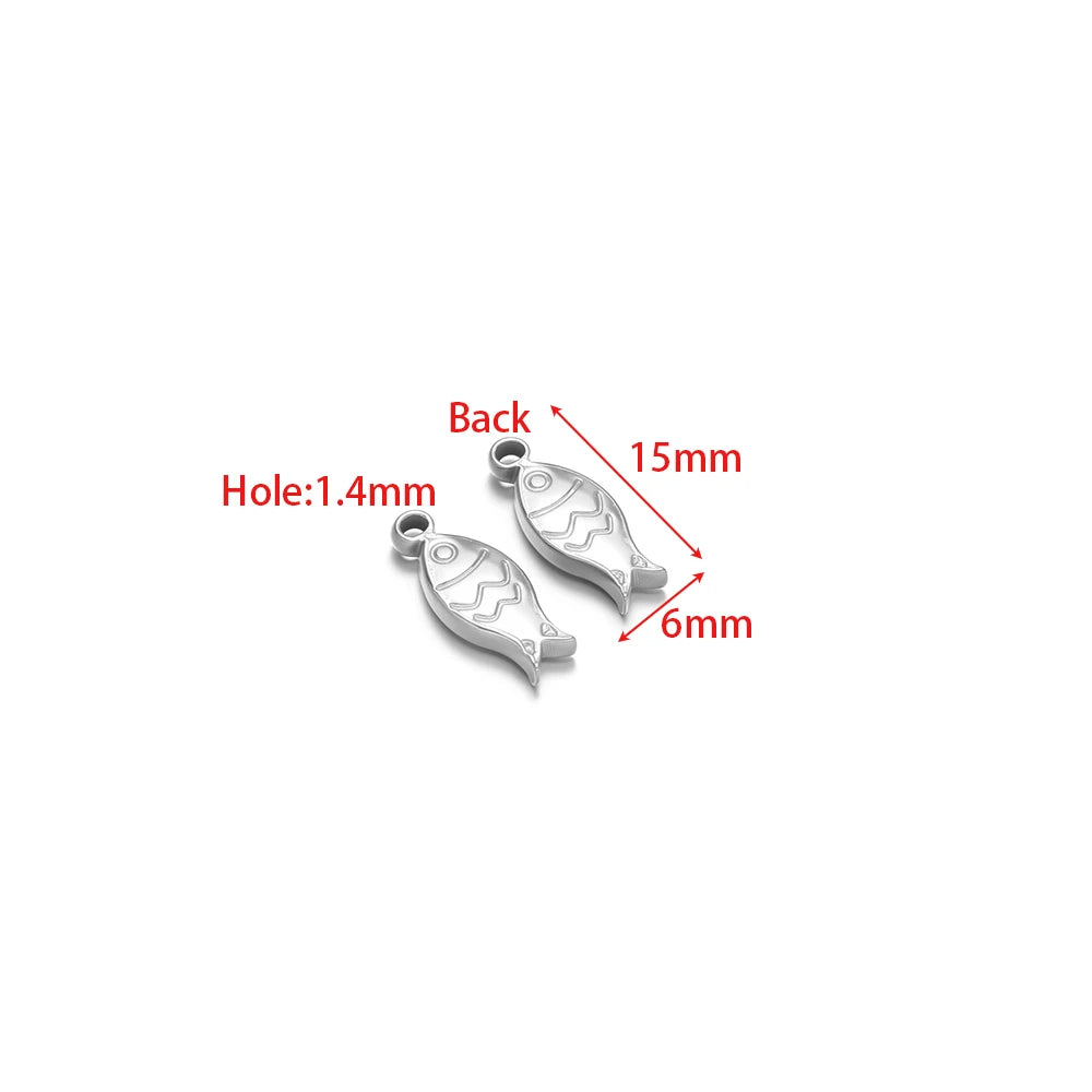 Set of two silver fish charms, 15mm long, 1.4mm hole, 3D metal pendant loops