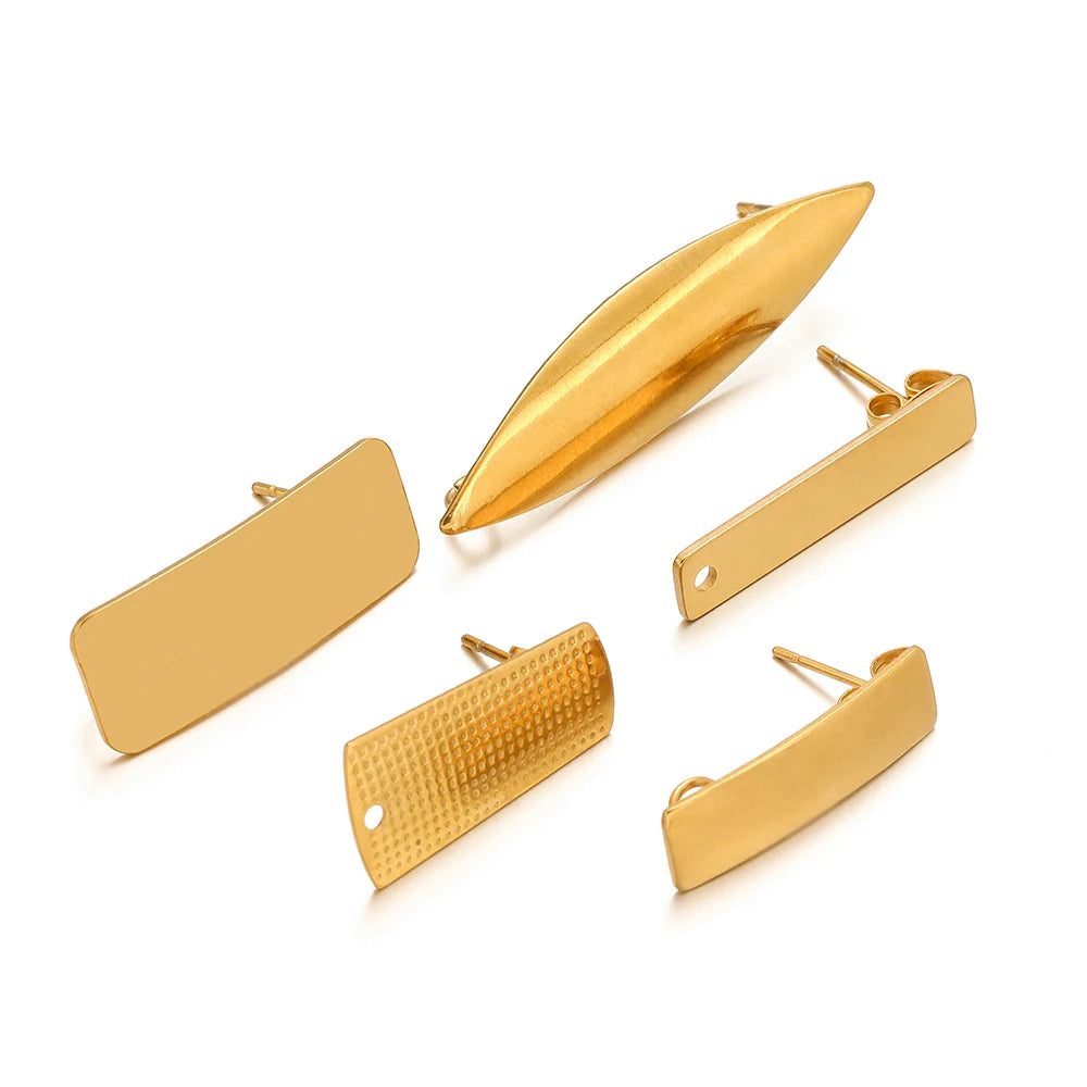 Gold-tone mix-shape earrings with stud posts and textured rectangular bars