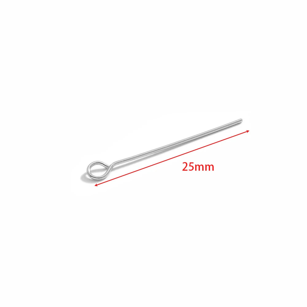 Silver steel eye pins with loop, T-flat head, 25mm length