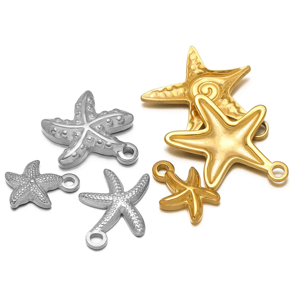 Mixed gold and silver starfish charm pendants with loop bails, DIY jewelry supplies