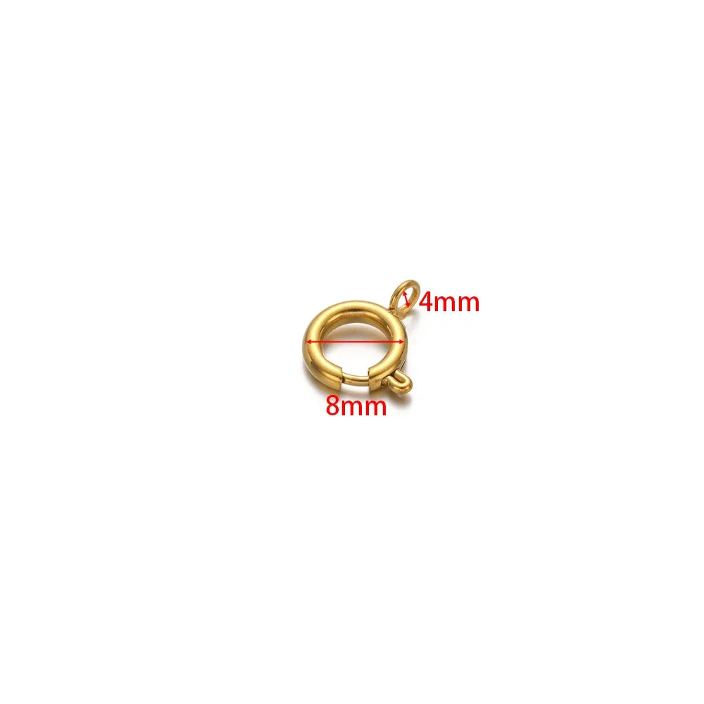 Gold spring clasp connector, 8mm outer ring and 4mm wire hook size