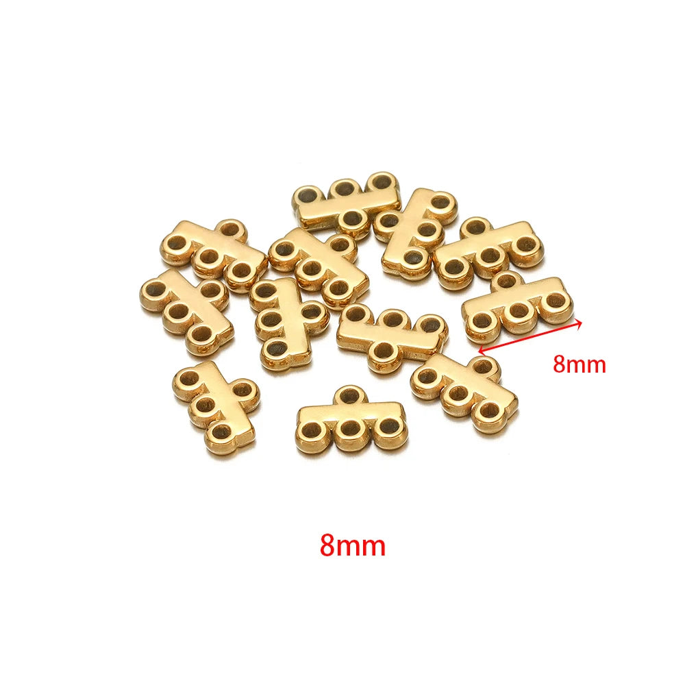 Gold-tone multilayer clasp bail connectors, compact bar links with side holes, 8mm size