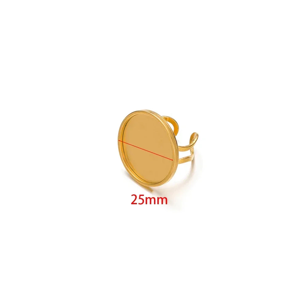 Gold tone round cabochon ring base setting, open back, 25mm
