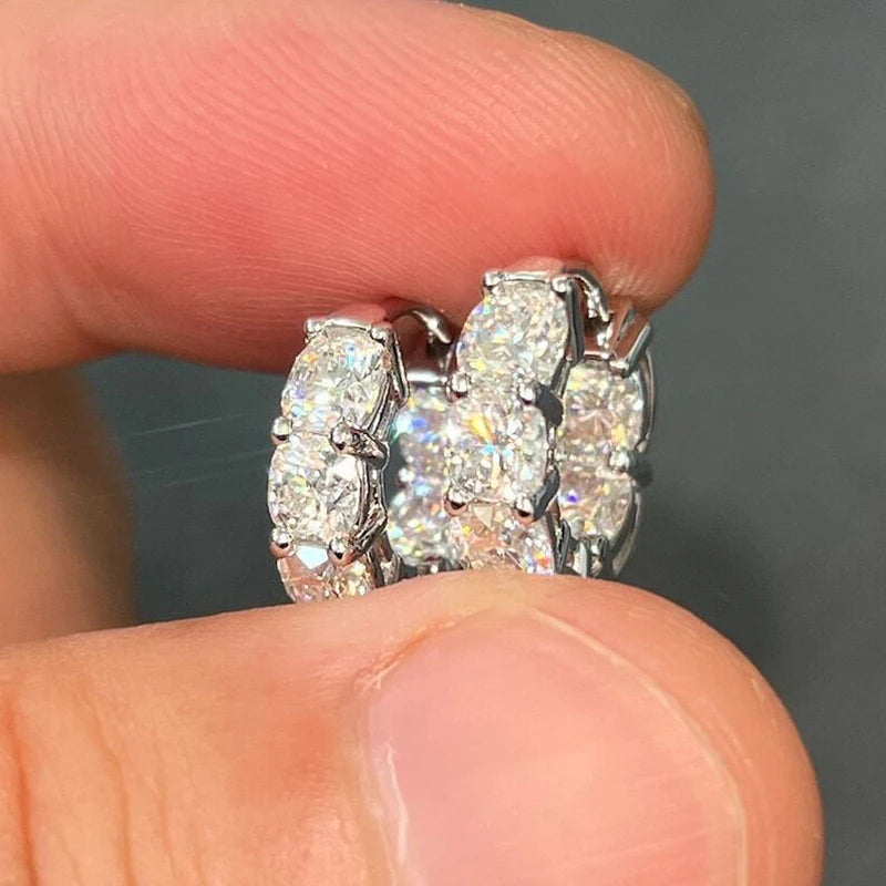 Silver Plated Oval Cubic Zirconia Dangle Earrings for Women Wedding & Party