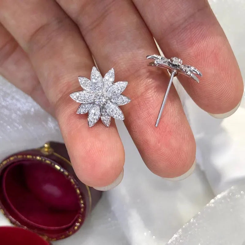 Micro Paved CZ Sparkling Piercing Crystal Flower Stud Earrings m06