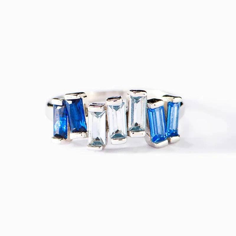 Trendy Blue Geometric Zirconia Ring Chic Engagement Jewelry m11