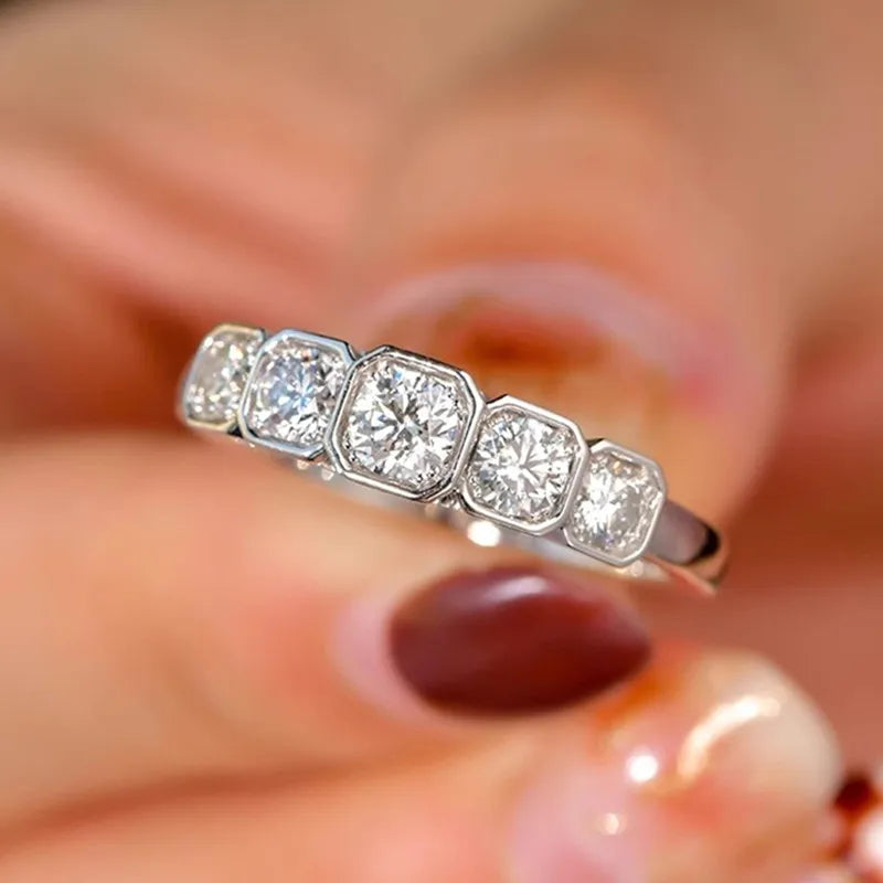 Silver Color Fashion Women Cubic Zirconia Rings Geometric Wedding Jewelry