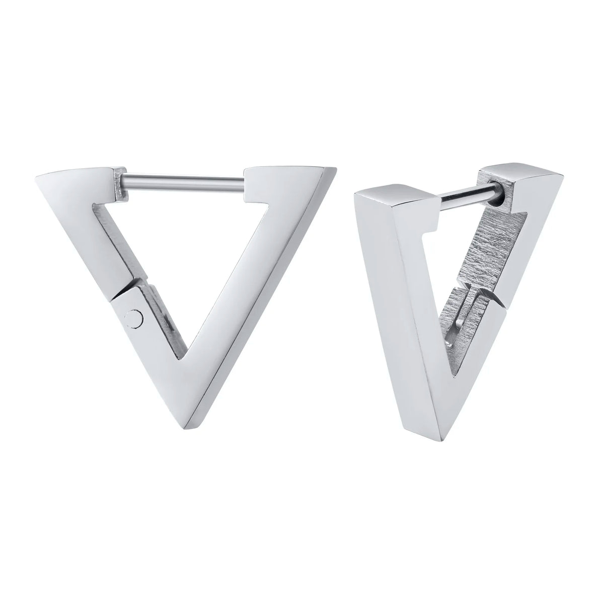 Silver-tone triangular hoop earrings with hinged closures