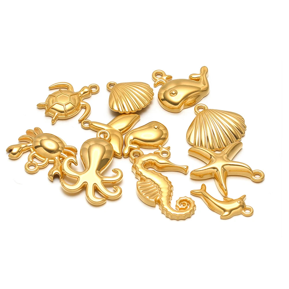 Gold-tone ocean animal charms, assorted shapes for DIY earrings or necklaces