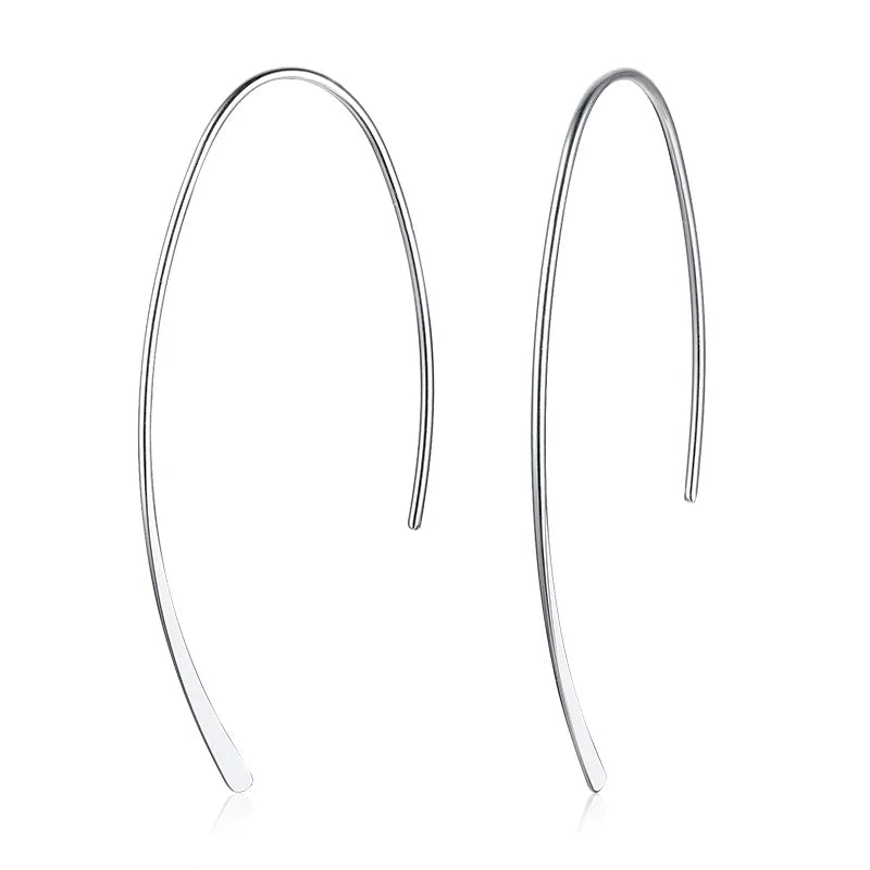 Silver-tone long wire hoop earrings with open hook ends
