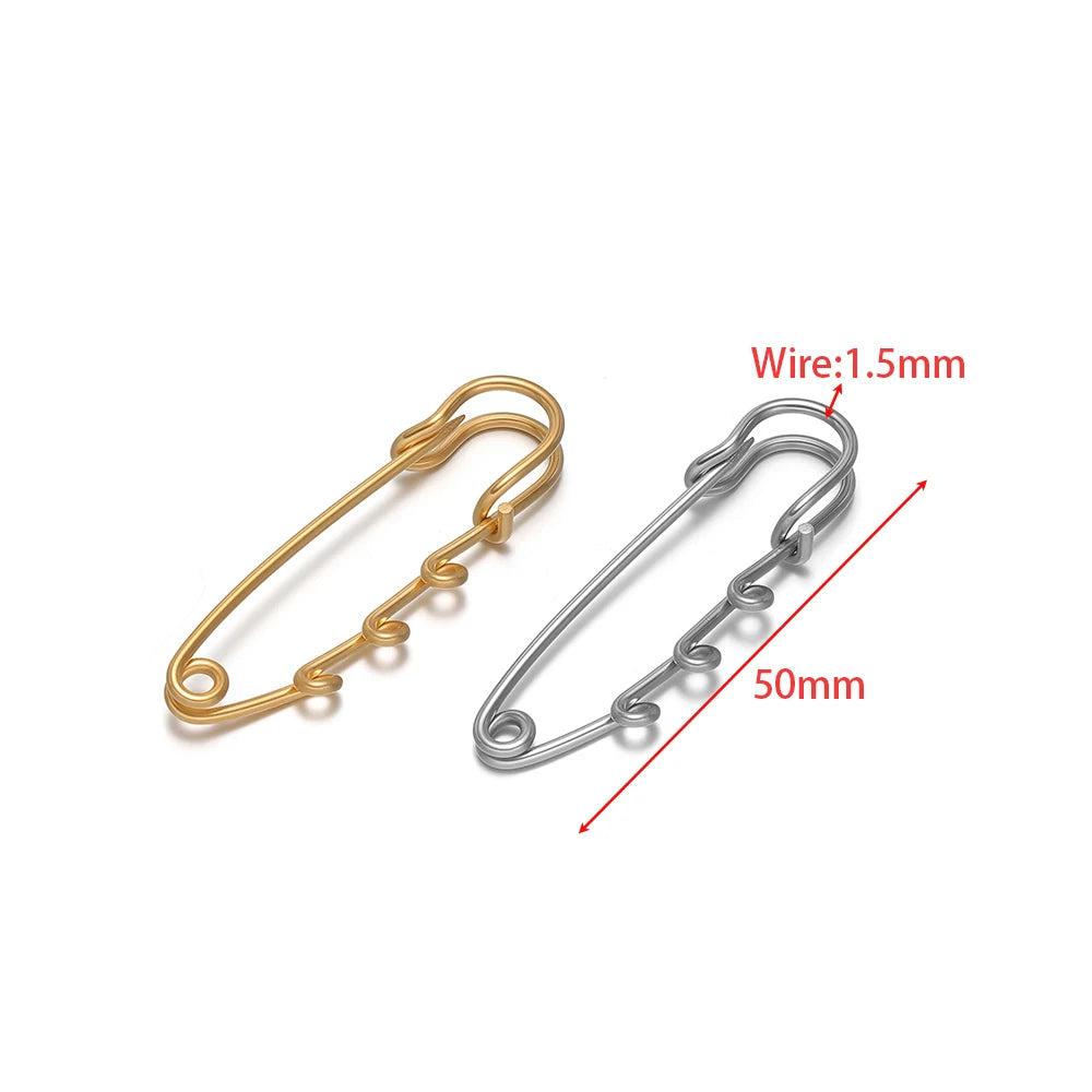 Gold and steel safety pin brooch connectors with U-shaped pins, 5-pack