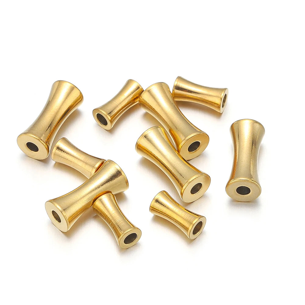 Gold tube spacer beads, short metal cylinders with open ends and centered through-holes
