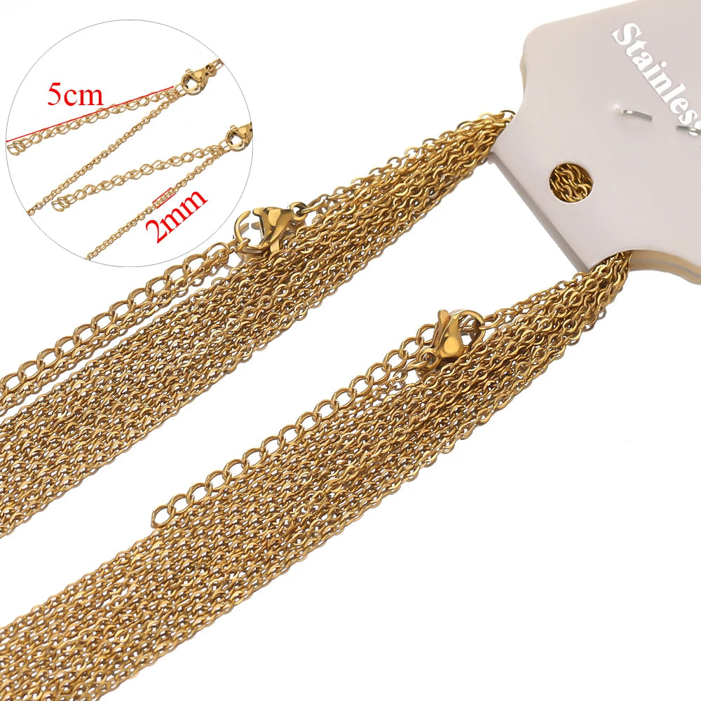 Gold cable link chain extenders, 2mm width, 5cm extension, clasp connector ends