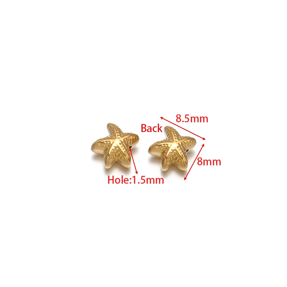 Gold-tone starfish charms with 1.5mm hole for DIY jewelry making