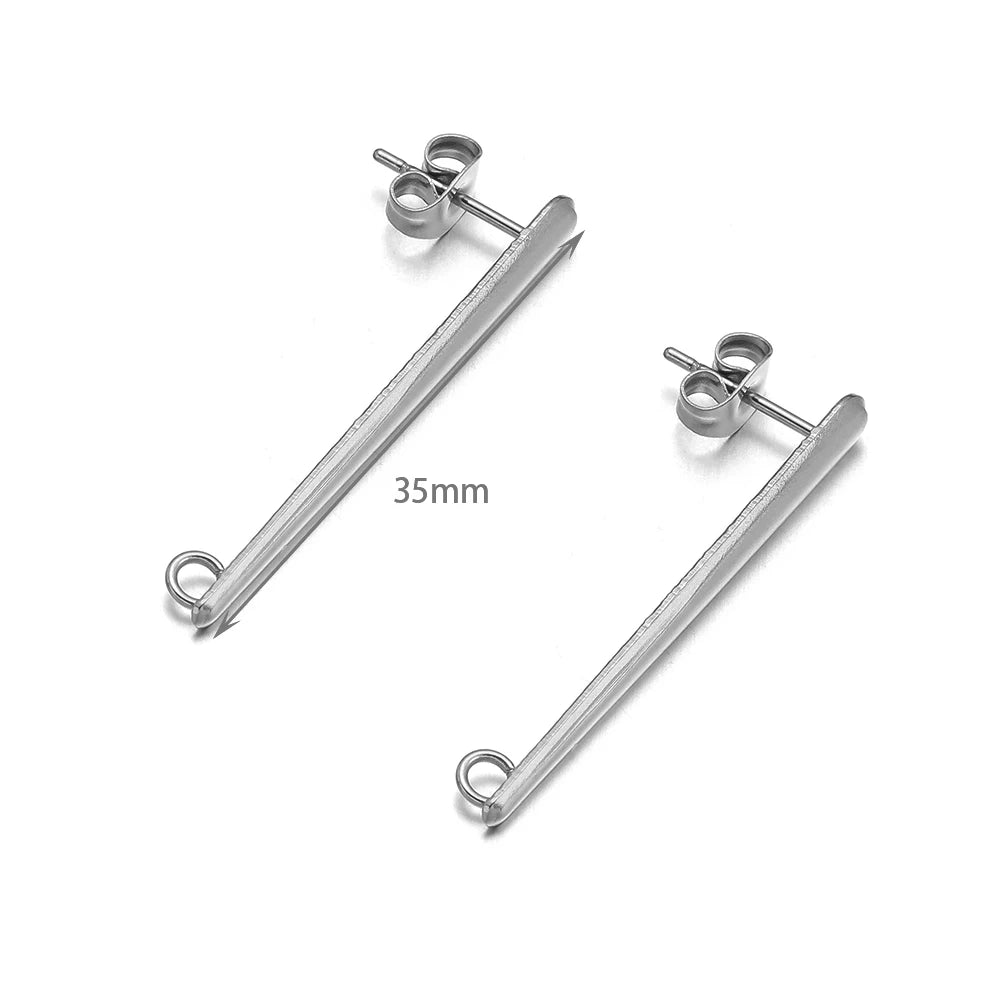 Silver steel long stick stud connectors, 35mm length shown
