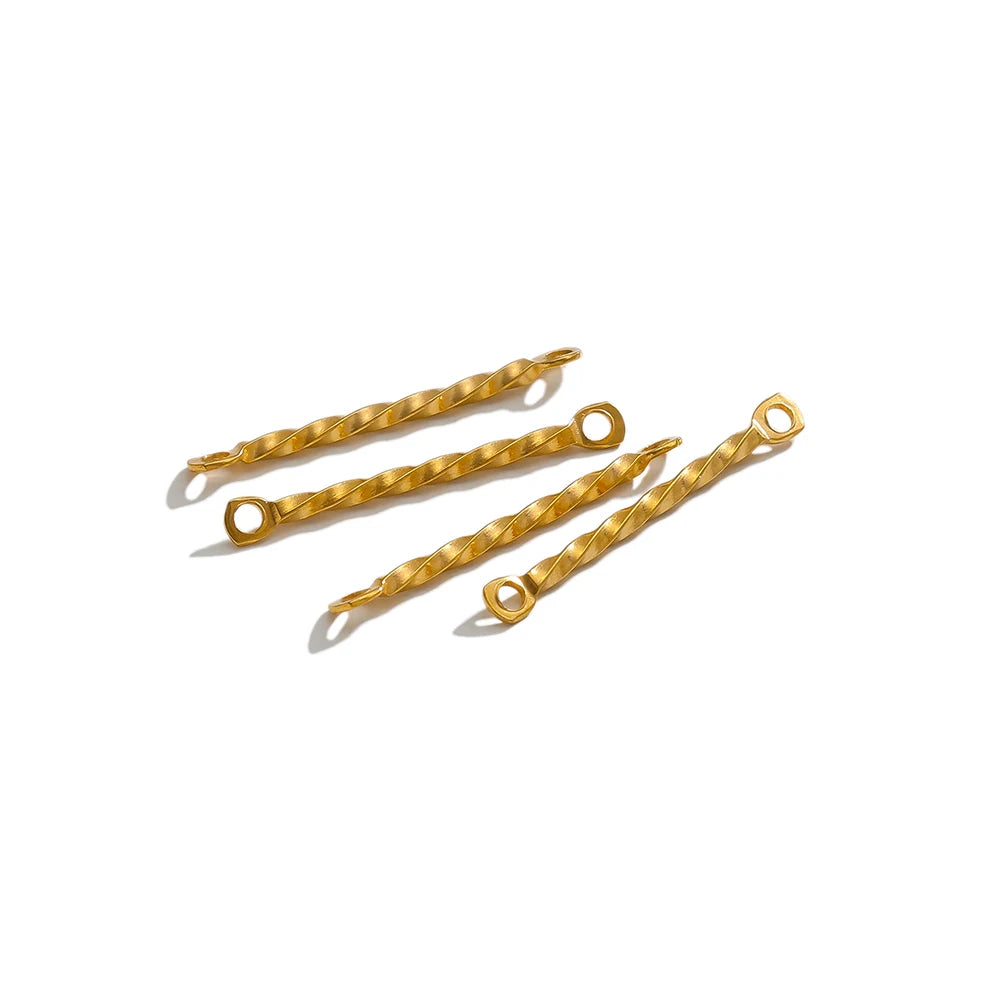 Gold twisted rod double-hole connectors, small bar links with end loops