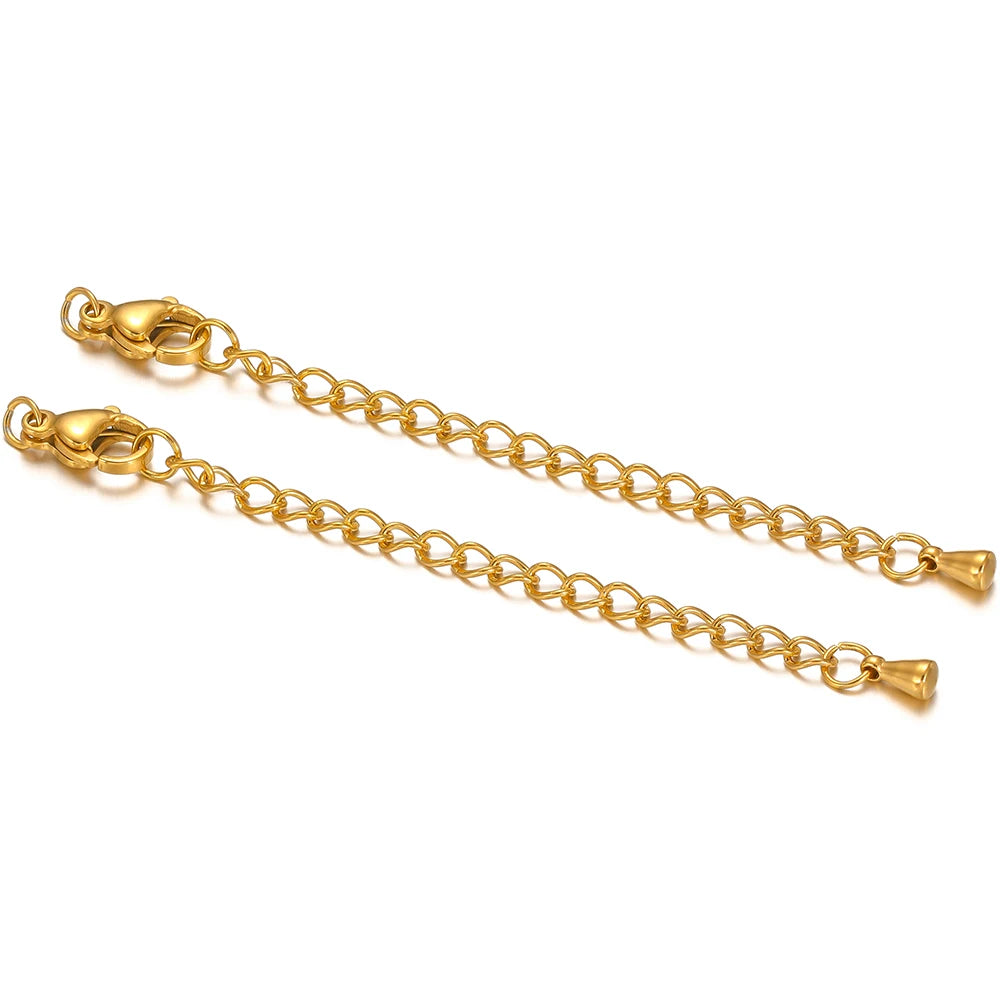 Gold lobster clasp extension tail chains with spring clasp ends and linked rings