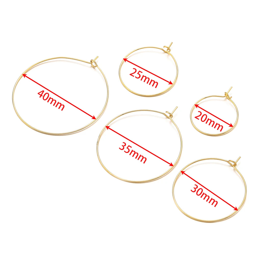 Gold hoop earring loops set, 20–40mm round rings with clasp tabs