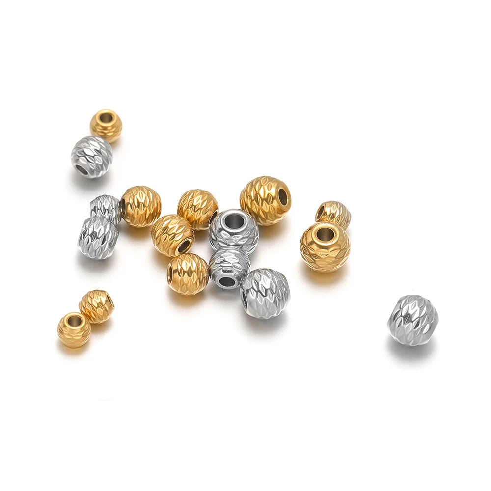 Set of striped cut flower beads with central hole in gold and silver
