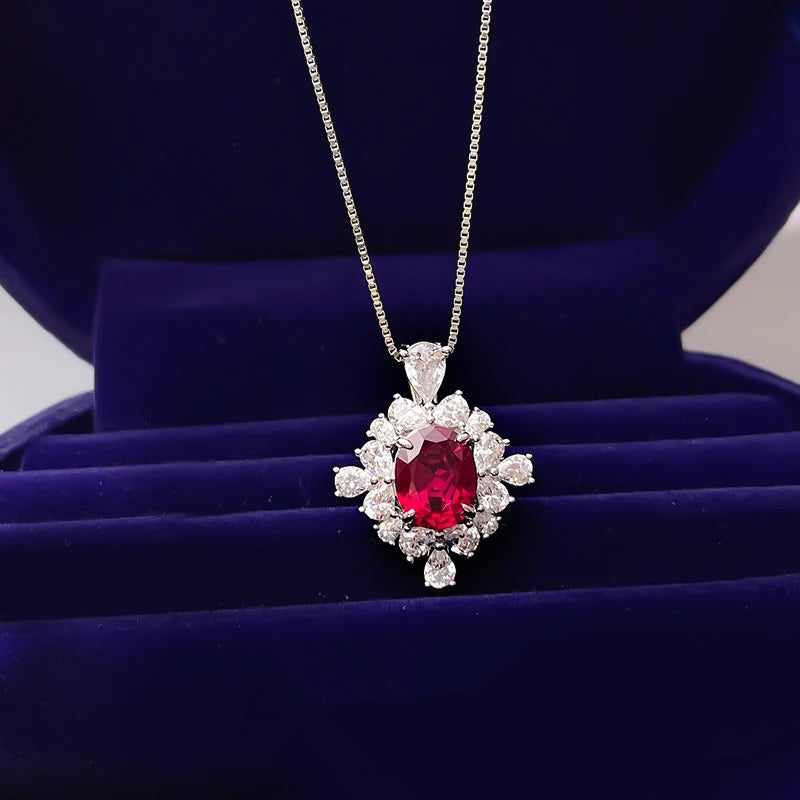 Bright Red Zirconia Pendant Necklace for Women Wedding Party Daily Wear m15