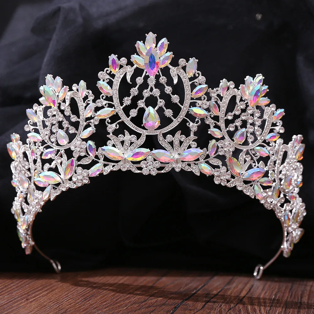 Gold Color Champagne Crystal Pageant Crowns for Women Queen Diadem Bridal Tiaras Large Headpiece Wedding Hair Accessories