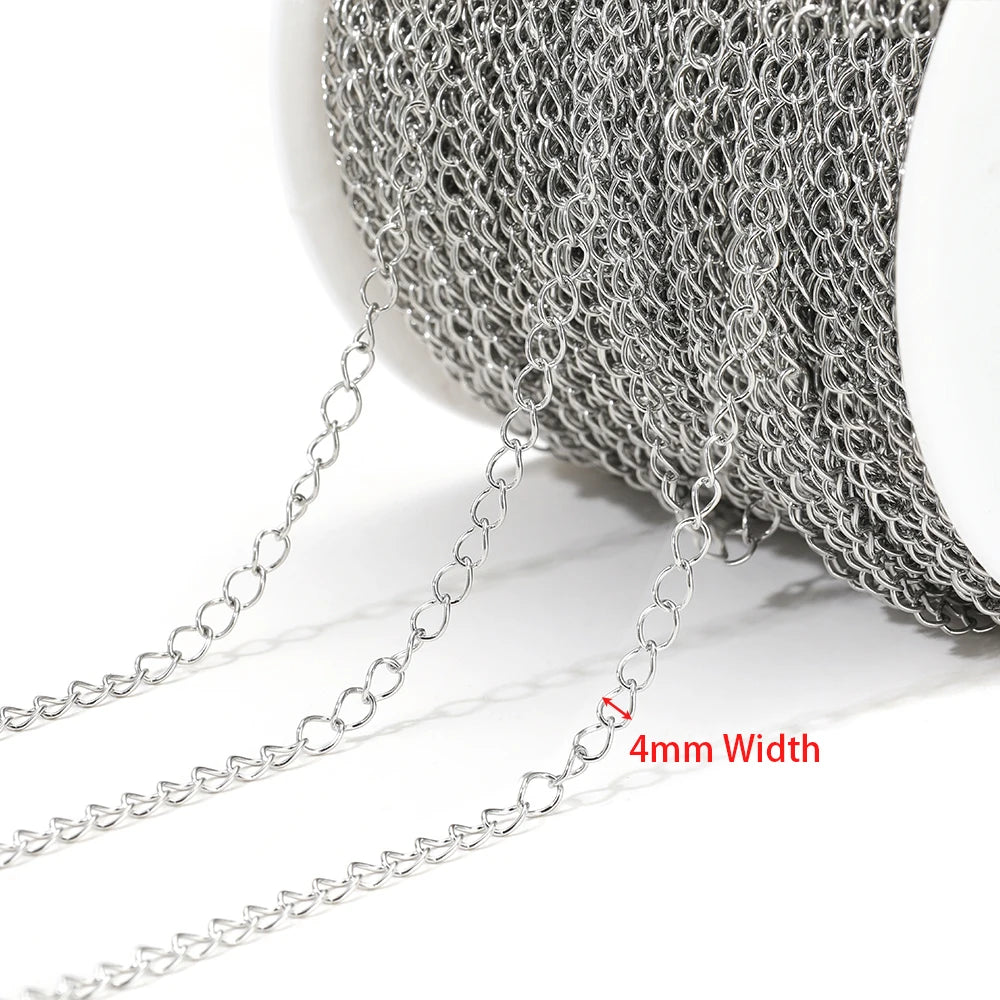 Stainless steel extension tail chain, silver, 4mm link width for DIY jewelry